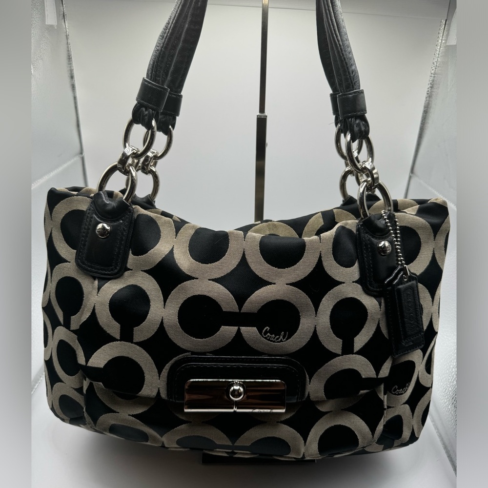 Coach Kristin Op Art Sateen Zip Top Tote.
